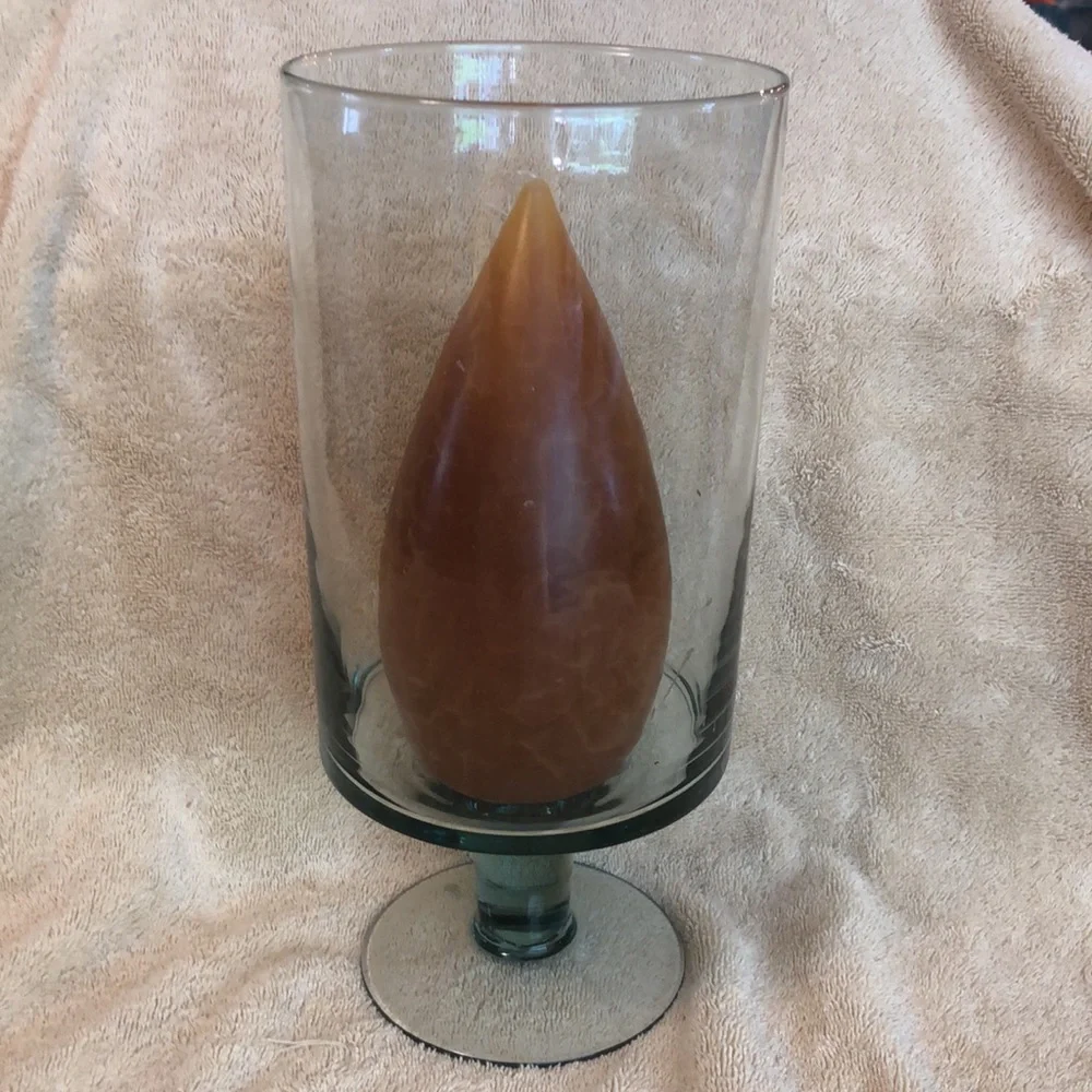 Hurricane Footed Green Glass Candle Holder (candle is not included)